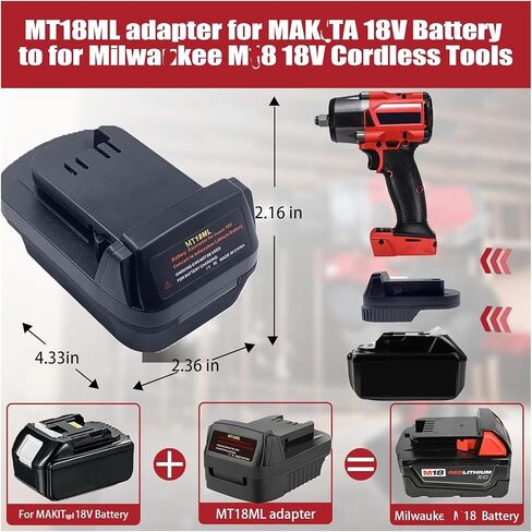 UNIKI Battery Adapter for makita 18V Battery to for Milwaukee Tool，Fit for makita 18V Lithium Batteries, Work for Milwaukee M18 18V MAX Cordless Tool in Kuwait