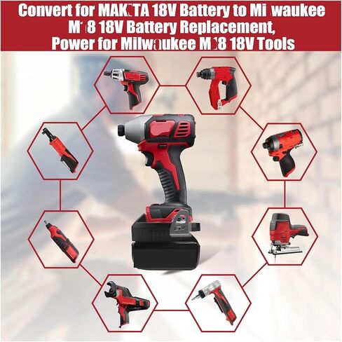UNIKI Battery Adapter for makita 18V Battery to for Milwaukee Tool，Fit for makita 18V Lithium Batteries, Work for Milwaukee M18 18V MAX Cordless Tool in Kuwait