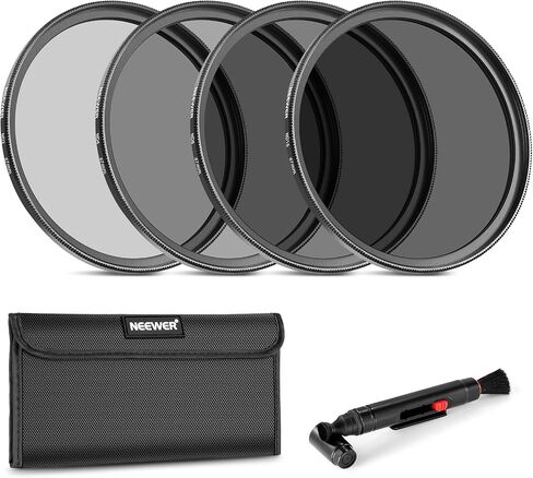 NEEWER 52mm ND Lens Filter Kit: ND2 ND4 ND8 ND16, Lens Cleaning Pen, Filter Pouch Neutral Density Filter and Accessory Kit Compatible with Canon Nikon Sony Panasonic DSLR Cameras with 52mm Lens in Kuwait