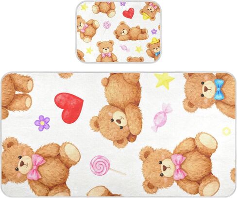 Cartoon Cute Brown Bear Cooling Baby Crib Waterproof Mattress 28" x 52" Absorbent Mattress Protector pad for Kids, Adult in Kuwait
