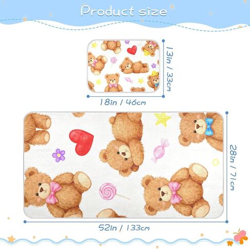 Cartoon Cute Brown Bear Cooling Baby Crib Waterproof Mattress 28" x 52" Absorbent Mattress Protector pad for Kids, Adult in Kuwait