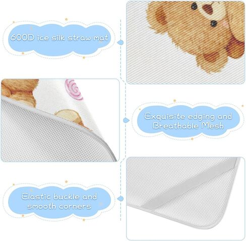 Cartoon Cute Brown Bear Cooling Baby Crib Waterproof Mattress 28" x 52" Absorbent Mattress Protector pad for Kids, Adult in Kuwait