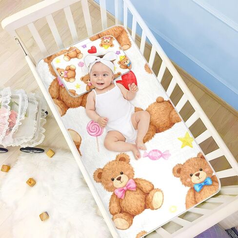 Cartoon Cute Brown Bear Cooling Baby Crib Waterproof Mattress 28" x 52" Absorbent Mattress Protector pad for Kids, Adult in Kuwait
