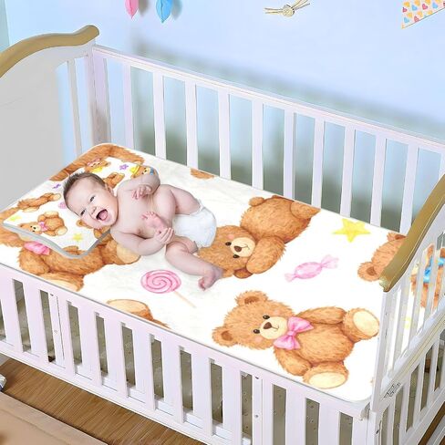 Cartoon Cute Brown Bear Cooling Baby Crib Waterproof Mattress 28" x 52" Absorbent Mattress Protector pad for Kids, Adult in Kuwait