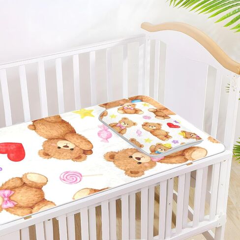 Cartoon Cute Brown Bear Cooling Baby Crib Waterproof Mattress 28" x 52" Absorbent Mattress Protector pad for Kids, Adult in Kuwait