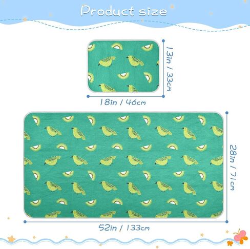 Kiwi Jade Bird Design Green2 Cooling Baby Toddler Bed Mattress 28" x 52" Washable Pads for Bed Washable for Kids, Adult in Kuwait
