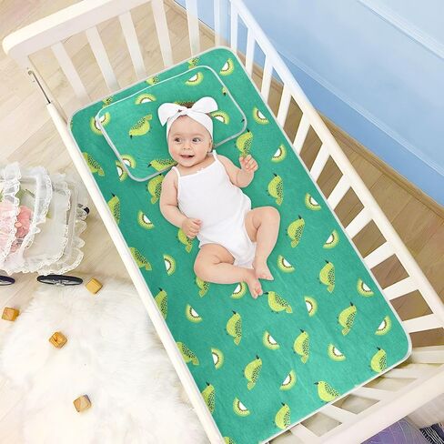 Kiwi Jade Bird Design Green2 Cooling Baby Toddler Bed Mattress 28" x 52" Washable Pads for Bed Washable for Kids, Adult in Kuwait