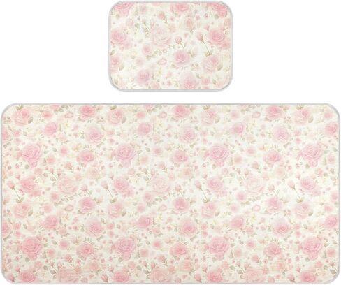 Romantic Pink Rose Flowers Cooling Baby Waterproof Crib Mattress Cover 28" x 52" Washable Bed pad for Baby&Toddler in Kuwait