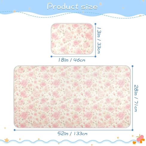 Romantic Pink Rose Flowers Cooling Baby Waterproof Crib Mattress Cover 28" x 52" Washable Bed pad for Baby&Toddler in Kuwait