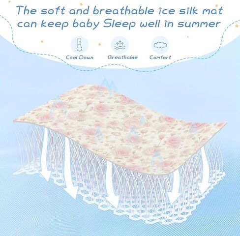 Romantic Pink Rose Flowers Cooling Baby Waterproof Crib Mattress Cover 28" x 52" Washable Bed pad for Baby&Toddler in Kuwait