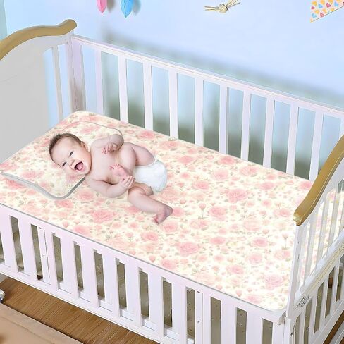Romantic Pink Rose Flowers Cooling Baby Waterproof Crib Mattress Cover 28" x 52" Washable Bed pad for Baby&Toddler in Kuwait