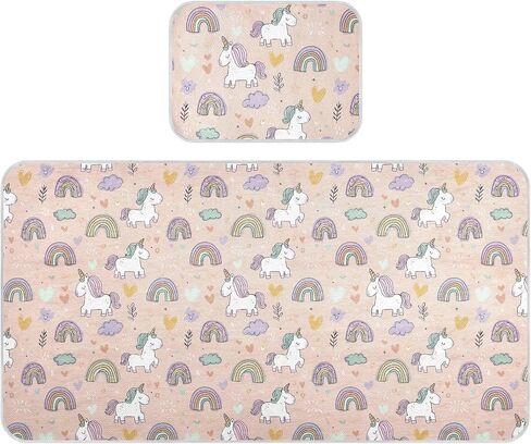 Cartoon Unicorns Rainbow Pink Cooling Baby Waterproof Crib Mattress Protector 28" x 52" Ultra Soft Pads Washable Waterproof for Kids, Adult in Kuwait