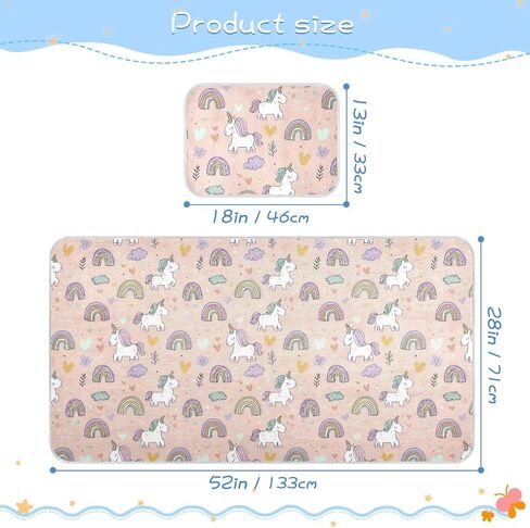 Cartoon Unicorns Rainbow Pink Cooling Baby Waterproof Crib Mattress Protector 28" x 52" Ultra Soft Pads Washable Waterproof for Kids, Adult in Kuwait