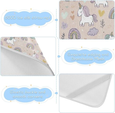 Cartoon Unicorns Rainbow Pink Cooling Baby Waterproof Crib Mattress Protector 28" x 52" Ultra Soft Pads Washable Waterproof for Kids, Adult in Kuwait
