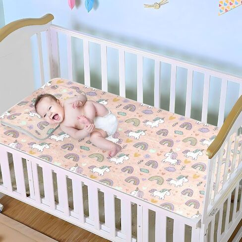 Cartoon Unicorns Rainbow Pink Cooling Baby Waterproof Crib Mattress Protector 28" x 52" Ultra Soft Pads Washable Waterproof for Kids, Adult in Kuwait