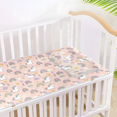 Cartoon Unicorns Rainbow Pink Cooling Baby Waterproof Crib Mattress Protector 28" x 52" Ultra Soft Pads Washable Waterproof for Kids, Adult in Kuwait