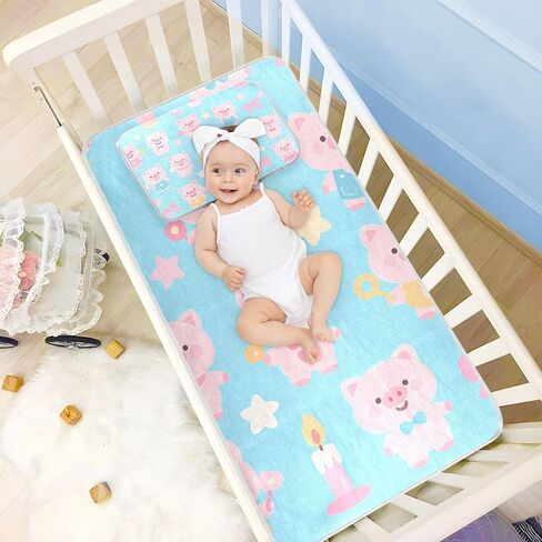 Cartoon Cute Pink Pigs Cooling Baby Waterproof Crib Mattress Protector 28" x 52" Ultra Soft Pads for Kids for Kids, Adult in Kuwait