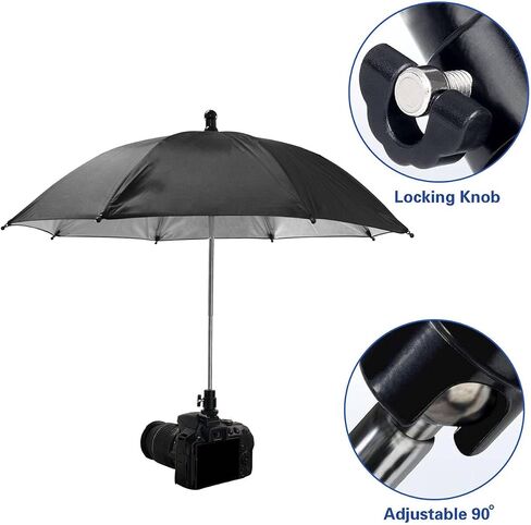 19.7" Camera Umbrella 3 Level Height Adjustable Hot Shoe Sunshade | 360° Swivel Rain Cover Protector Sunshade for Outdoor Photographing & Live Streaming, Black in Kuwait