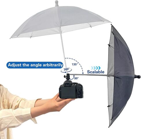 19.7" Camera Umbrella 3 Level Height Adjustable Hot Shoe Sunshade | 360° Swivel Rain Cover Protector Sunshade for Outdoor Photographing & Live Streaming, Black in Kuwait