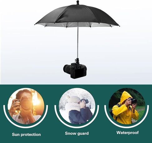 19.7" Camera Umbrella 3 Level Height Adjustable Hot Shoe Sunshade | 360° Swivel Rain Cover Protector Sunshade for Outdoor Photographing & Live Streaming, Black in Kuwait