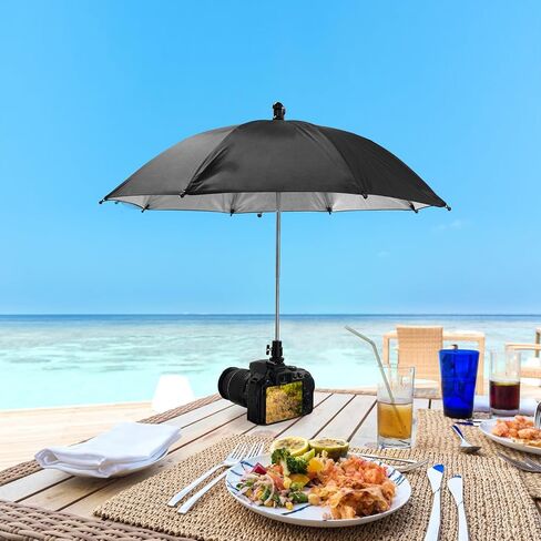 19.7" Camera Umbrella 3 Level Height Adjustable Hot Shoe Sunshade | 360° Swivel Rain Cover Protector Sunshade for Outdoor Photographing & Live Streaming, Black in Kuwait