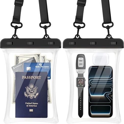 CACOE Floatable Waterproof Phone Pouch 2 Pack Up to 10.0", Black+Green | Floatable, IPX8 Waterproof Phone Case,Adjustable Lanyard,Dry Bags for Beach/Cruise/Travel/Camping/Kayak/Vacation Essentials in Kuwait