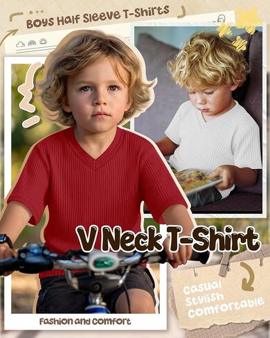 4 Pack Toddler Boy Short Sleeve Shirts | Ribbed Boys Tops, Loose Fit Casual T-Shirts, Summer Baggy Basic Tees, Back to school, Daily Wear, Kids 18m-6t in Kuwait