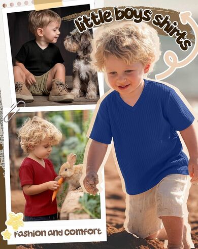 4 Pack Toddler Boy Short Sleeve Shirts | Ribbed Boys Tops, Loose Fit Casual T-Shirts, Summer Baggy Basic Tees, Back to school, Daily Wear, Kids 18m-6t in Kuwait