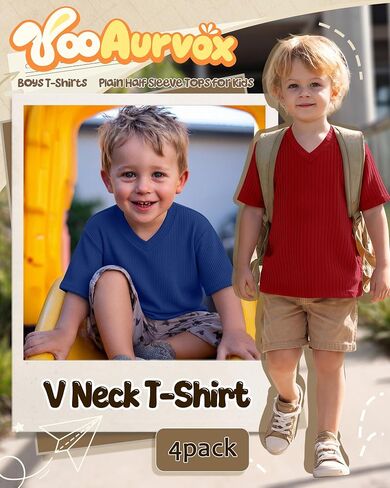 4 Pack Toddler Boy Short Sleeve Shirts | Ribbed Boys Tops, Loose Fit Casual T-Shirts, Summer Baggy Basic Tees, Back to school, Daily Wear, Kids 18m-6t in Kuwait