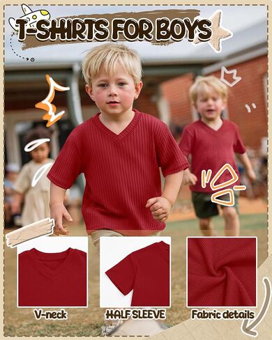 4 Pack Toddler Boy Short Sleeve Shirts | Ribbed Boys Tops, Loose Fit Casual T-Shirts, Summer Baggy Basic Tees, Back to school, Daily Wear, Kids 18m-6t in Kuwait