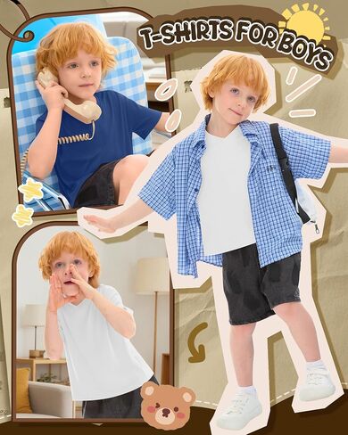 4 Pack Toddler Boy Short Sleeve Shirts | Ribbed Boys Tops, Loose Fit Casual T-Shirts, Summer Baggy Basic Tees, Back to school, Daily Wear, Kids 18m-6t in Kuwait