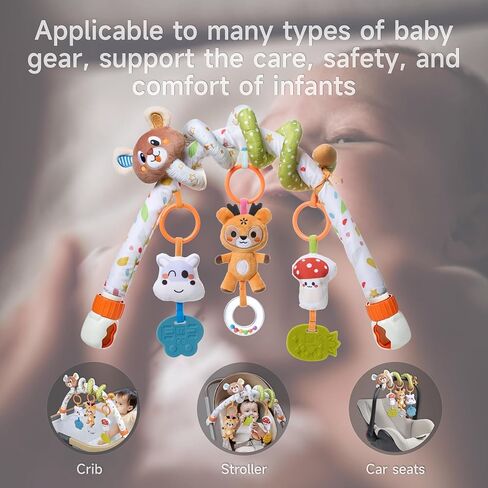 TUMAMA Bear Spiral Activity Stroller Arch Toy for Babies 0 3 4 6 Month | Including 3Pcs Hanging Toys and a Spiral Toy, Detachable Adjustable Clips, Suitable for Stroller Car Seat and Bassinets Crib in Kuwait