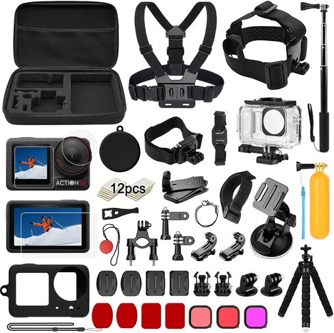 Accessories Kit for DJI Osmo Action 5 Pro/4/3 Black, SGIP Waterproof Protective Cover Housing Bike Mount Selfie Stick, Accessory Set in Kuwait