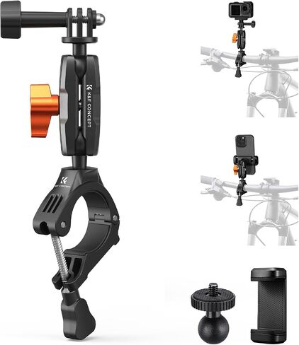 K&F CONCEPT Handlebar Bike Mount with 360° Dual Ball Head, Camera Clamp | Mount Compatible with Hero 13/12/11/10, Osmo Action 6 5 4 Pro, 360 X5 X4 and Smartphones, MS70 in Kuwait