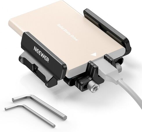NEEWER UA035 SSD Holder with Cold Shoe Mount & Cable Clamp | 1.6"-2.6" for Samsung T5 T7 SSD Sandisk, Compatible with SmallRig Cage for BMPCC 4K 6K iPhone 15 Pro Max Phone Cage in Kuwait