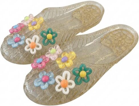 Women's Flower Jelly Sandals Summer Beach Slippers Colorful Floral PVC Slides Waterproof Non-Slip Flat Shoes for Outdoor Indoor in Kuwait