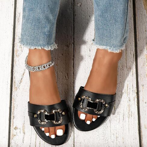 Fashion Women's Summer Metal Buckle Flat Casual Sandals in Kuwait
