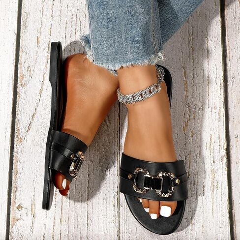 Fashion Women's Summer Metal Buckle Flat Casual Sandals in Kuwait