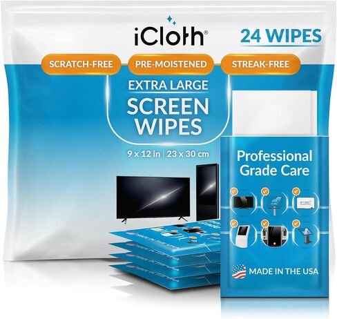 iCloth XL Screen Cleaning Wipes, Lint-Free and Streak-Free, Fast-Drying, Removes Dust, Fingerprints, and Smudges (100 XL Wipes) in Kuwait