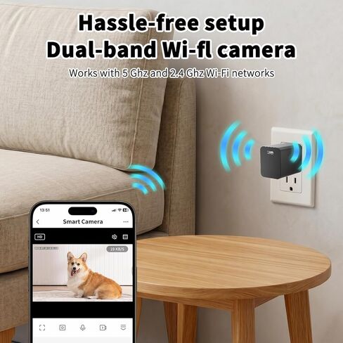 4K WiFi Security Camera Charger, 2.4G/5G Dual Band Mini Camera with 160° Wide Angle, Night Vision, Motion Detection, App Remote Monitoring, Indoor Home Nanny Cam for Pets, Office (Extra Small) in Kuwait