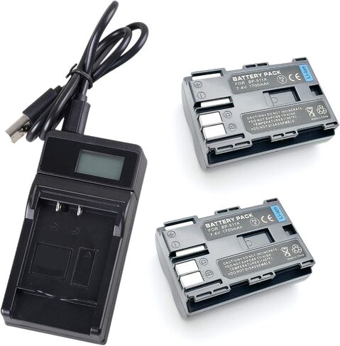 Battery 2 Pack and LCD USB Travel Charger for Canon ZR10, ZR20, ZR25MC, ZR30MC, ZR40, ZR45MC MiniDV Camcorder in Kuwait