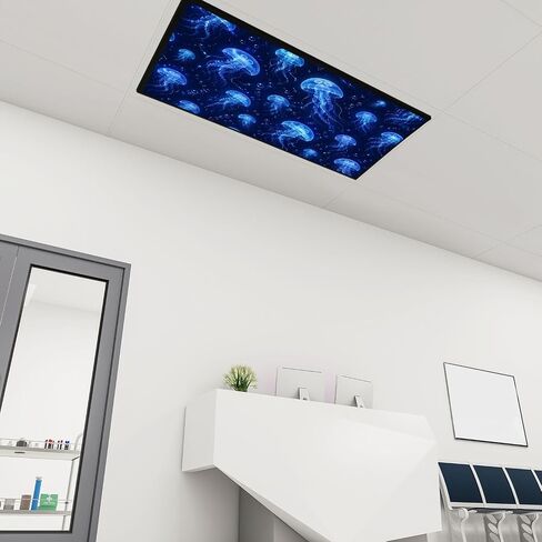 4 Pack Fluorescent Light Covers Blue jellyfishes Swimming Underwater Seamless Ocean Animals Theme Decorative Magnetic Ceiling Covers Light Shade Panel for Classroom Office 4 x 2 ft in Kuwait