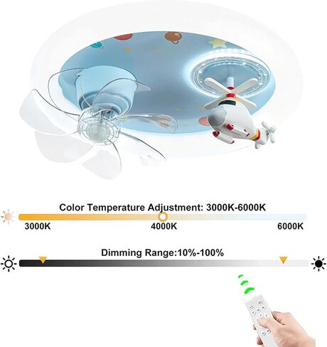 20" Kids Ceiling Fan Light, Helicopter Themed Flush Mount LED Fixture, Creative Cartoon Design Low Profile Fan for Boys Girls Bedroom Nursery Playroom,Full Spectrum Protection Eye,Blue in Kuwait
