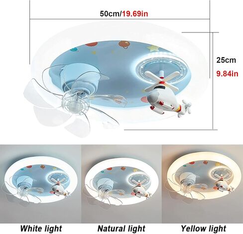 20" Kids Ceiling Fan Light, Helicopter Themed Flush Mount LED Fixture, Creative Cartoon Design Low Profile Fan for Boys Girls Bedroom Nursery Playroom,Full Spectrum Protection Eye,Blue in Kuwait