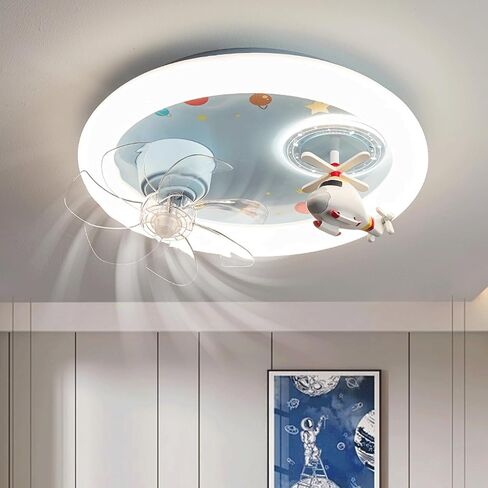 20" Kids Ceiling Fan Light, Helicopter Themed Flush Mount LED Fixture, Creative Cartoon Design Low Profile Fan for Boys Girls Bedroom Nursery Playroom,Full Spectrum Protection Eye,Blue in Kuwait