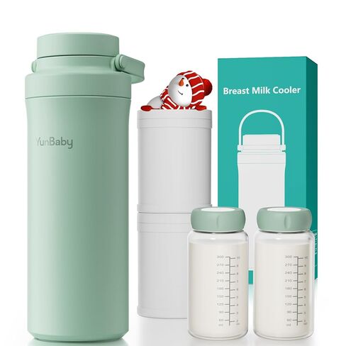 22oz Portable Breast Milk Cooler, Game-changer with 360° Total Cooling Gel Ice Pack for 30 Hours, Baby Travel Breastfeeding Essential Chiller with 2pcs Bottles for Breastmilk Storage (Green) in Kuwait