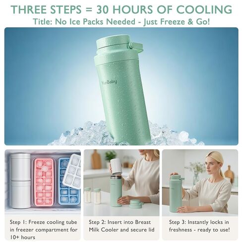 22oz Portable Breast Milk Cooler, Game-changer with 360° Total Cooling Gel Ice Pack for 30 Hours, Baby Travel Breastfeeding Essential Chiller with 2pcs Bottles for Breastmilk Storage (Green) in Kuwait