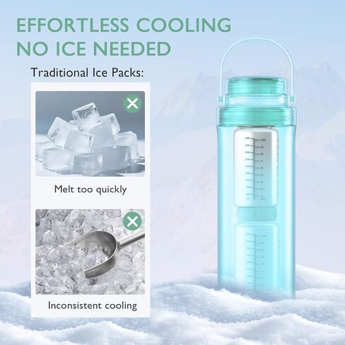 22oz Portable Breast Milk Cooler, Game-changer with 360° Total Cooling Gel Ice Pack for 30 Hours, Baby Travel Breastfeeding Essential Chiller with 2pcs Bottles for Breastmilk Storage (Green) in Kuwait