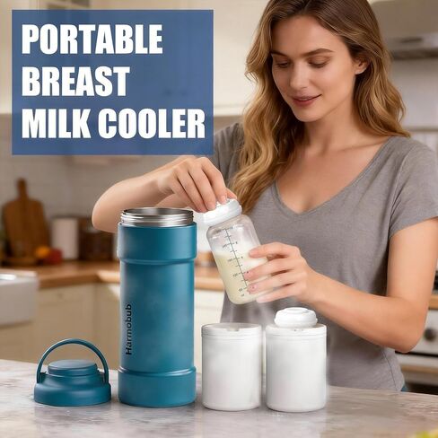 23oz Portable Breast Milk Cooler, Breastmilk Chiller for Travel, Large Capacity Cooler with 360° Cooling for 24H Safe Storage, with 2 Baby Bottles, Breastmilk Storage for Outdoor Working in Kuwait