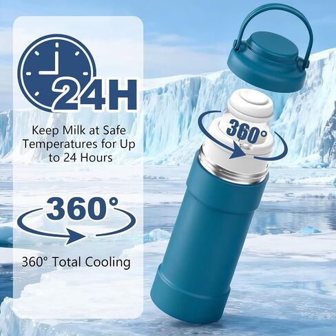 23oz Portable Breast Milk Cooler, Breastmilk Chiller for Travel, Large Capacity Cooler with 360° Cooling for 24H Safe Storage, with 2 Baby Bottles, Breastmilk Storage for Outdoor Working in Kuwait